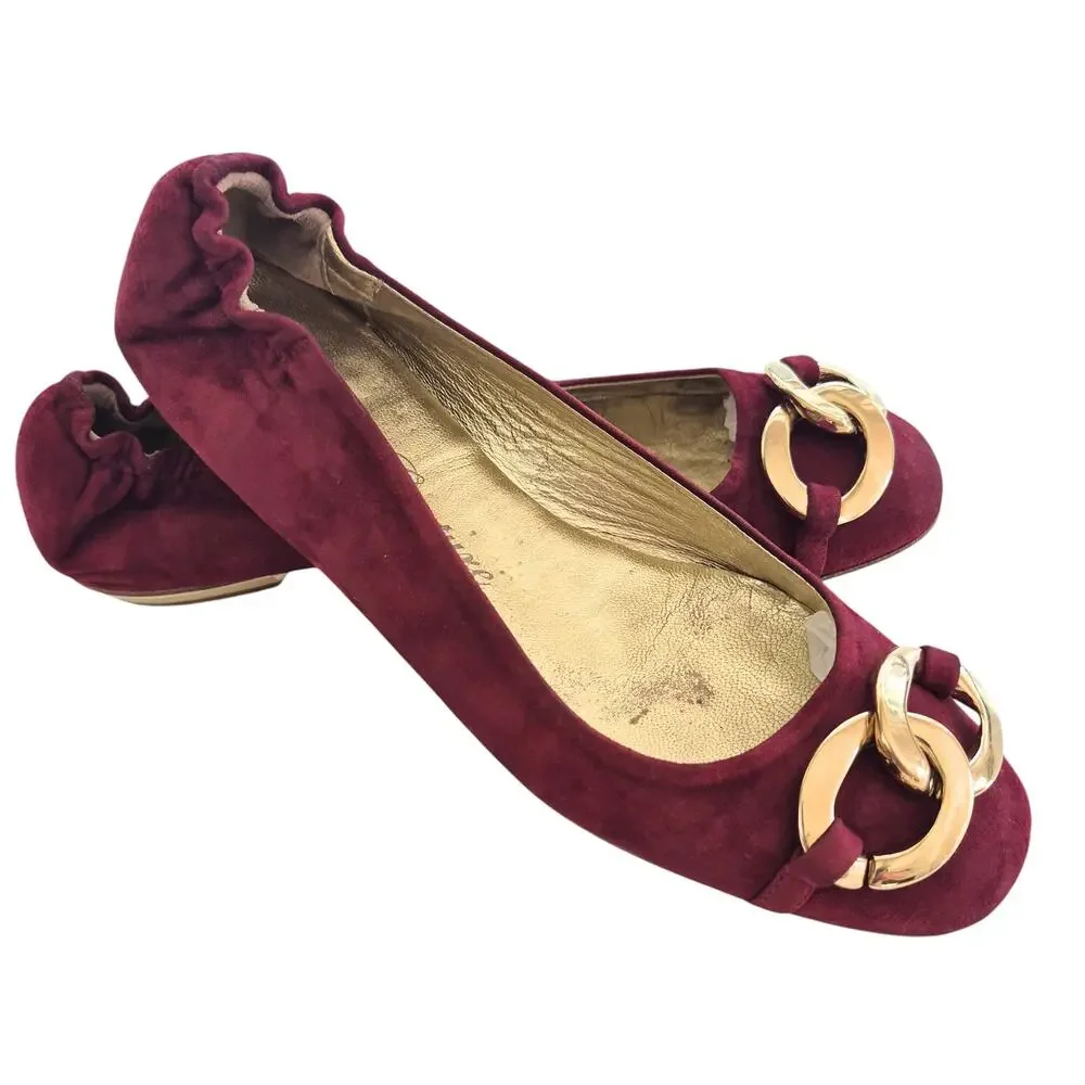 Juicy Couture Ballet Flats Sz 9 Red Suede Made in Italy Square Toe Shoes Classic